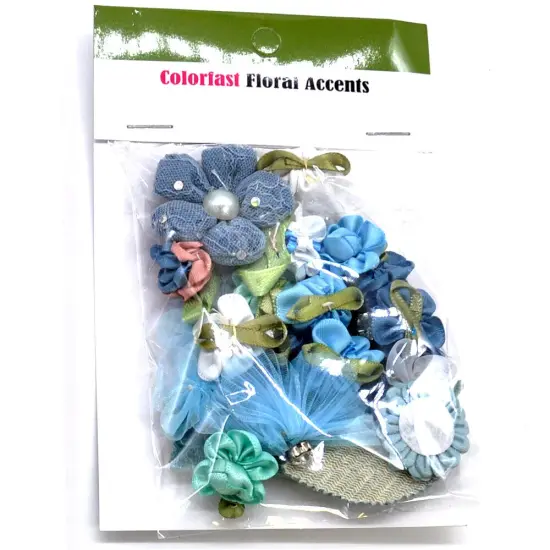 Belagio Colorfast Floral Accents, Assortment of Flowers, 25 Piece Pack, Light Blue {1}