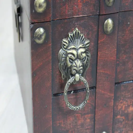 Antique Wooden Pirate Treasure Chest with Lion Rings and Lockable Latch {6}