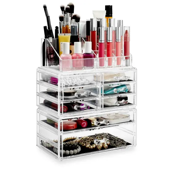Casafield Acrylic Cosmetic Makeup Organizer & Jewelry Storage Display Case - 3 Piece Drawer Set - Clear {3}