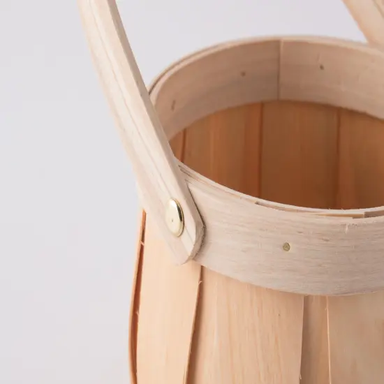 Small Round Natural Woodchip Wooden Decorative Storage Basket with Handle {5}