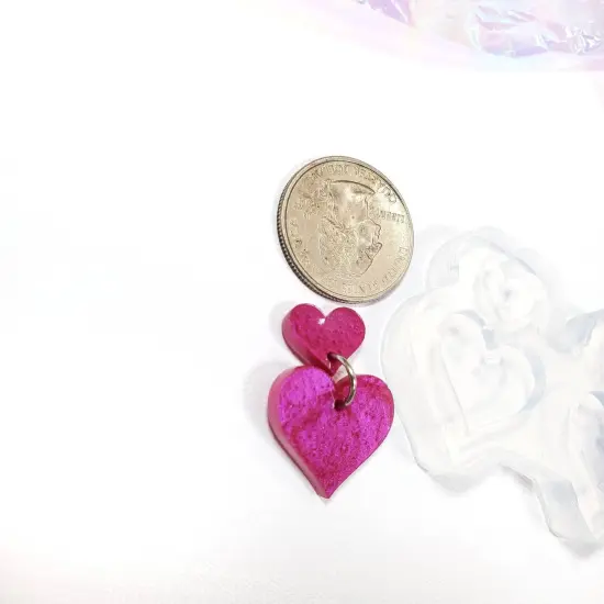 Two size Heart Dangle Set Earring Mold (D2) {5}
