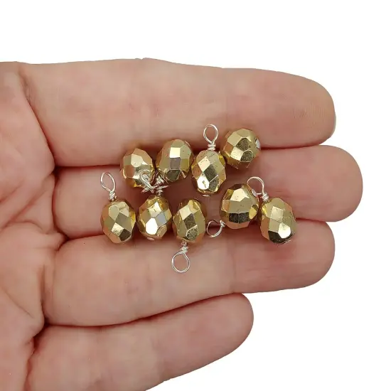 Gold Aurum Fire-Polished Dangle Charms, 8mm Czech Glass Beads, Set of 10 charms, Adorabilities {2}