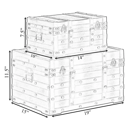 Wooden Brown Storage Trunk with Faux Leather Straps and Handles {5}