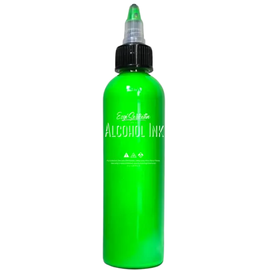 Premium Alcohol Ink | Metallic and Vibrant | High Saturated Unique Colors | For Tumblers, Coasters, Resin Dye, Alcohol Ink Paper, Yupo, Resin Petri Dish | 4 oz by volume | by Ezgi Sertcetin Metallic neon green {1}