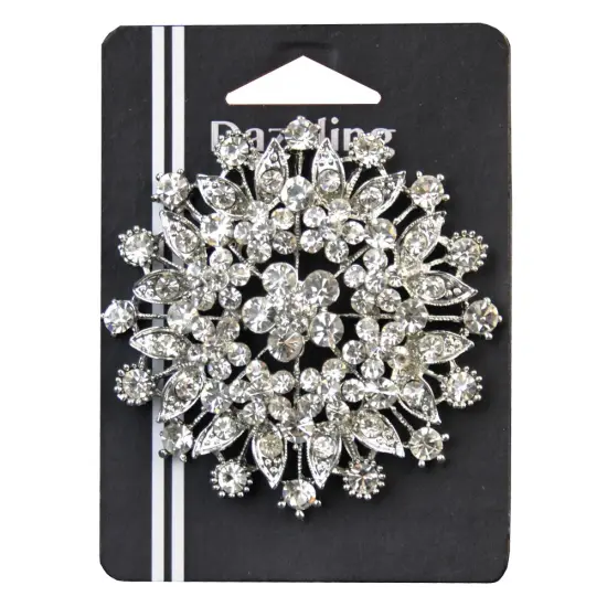Belagio Rhinestone Brooch, 3" Diameter, 1 Piece, Starburst, Silver/Crystal {1}