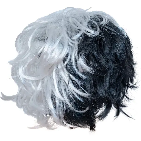 Black and White Wig - Cruel Lady Half and Half Wavy Costume Wig for Adults and Kids {5}