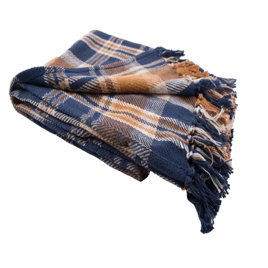 Navy and Gold Plaid 50" x 60" Throw Blanket {7}