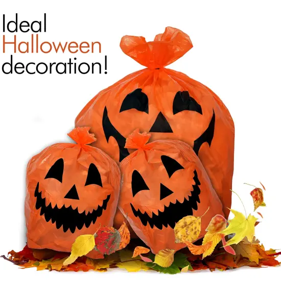 Pumpkin Leaf Bags Decorations - Jack O Lantern Outdoor Yard Fall Lawn and Leaves Pumpkins Decorating Bag with Ties - 3 Sizes {2}