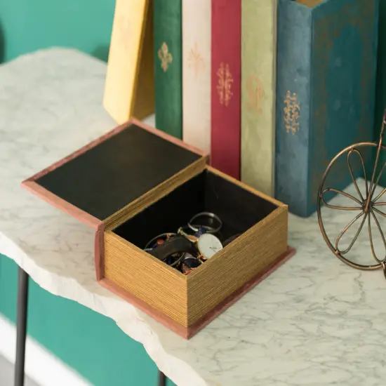 Decorative Vintage Book Shaped Trinket Storage Box Brown {3}
