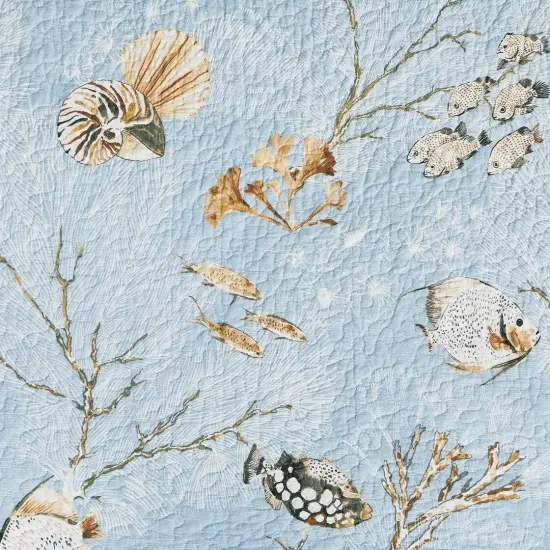 Meraki Island Quilted Reversible Blue Coastal Dining Table Runner {6}