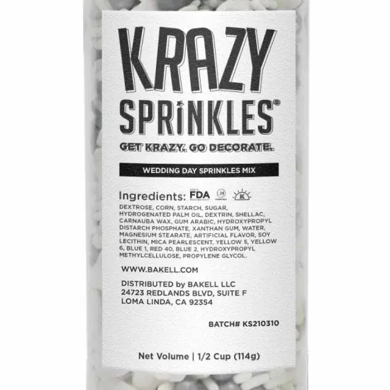 Krazy Sprinkles - Wedding Day Mix (1/2 Cup, 1x Jar) for Cakes, Ice Cream & Cookies {4}