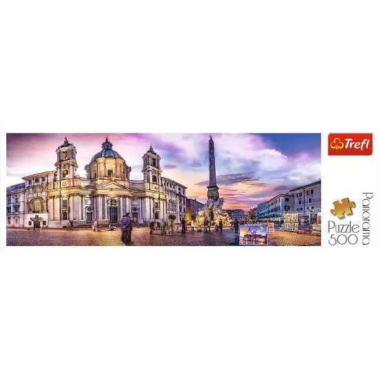 Panorama 500 Piece Jigsaw Puzzle, Piazza Navona, Rome, Italy, Fountain of the Four Rivers, European Cities Puzzle, Adult Puzzles, Trefl 29501 {3}