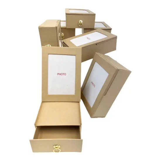 Value Pack of 12 Jewelry Photo Box With Drawer and Gold Finish Pull {1}