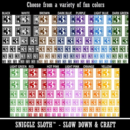 Monogram Swirls Number 3 Three Temporary Tattoo Water Resistant Fake Body Art Set Collection Yellow {2}