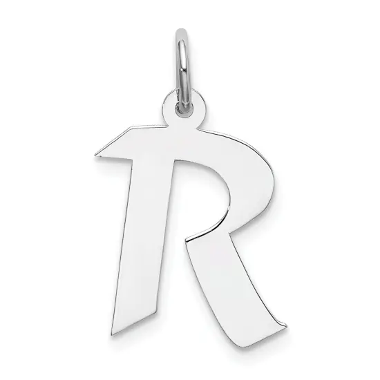 Sterling Silver Medium Artisian Block Initial R Charm Jewerly 21mm x 13mm {1}