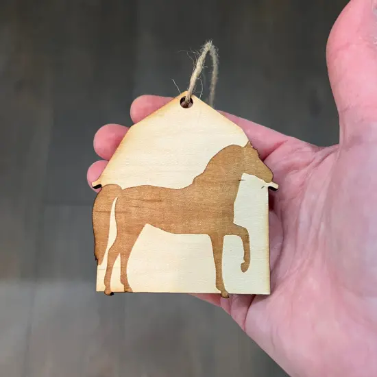 Ornament - Horse and Barn - Raw wood ornament {4}