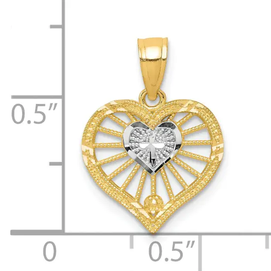 10K Gold & Rhodium Plated Heart Cross Charm Pendant Jewelry 15 x 12mm {2}