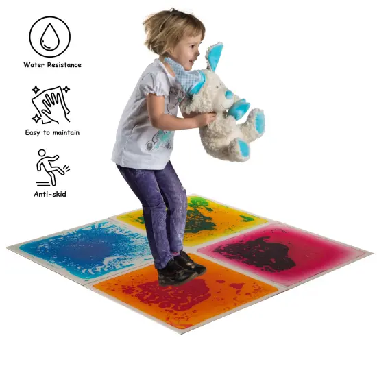 Sensory Liquid Gel Floor Square Tiles, 19.5 x 19.5 Inch Red Orange White Green Pink Purple Yellow Blue Kids Floor Mat, 4 Pack R/o, g/y, p/p, b/w {9}