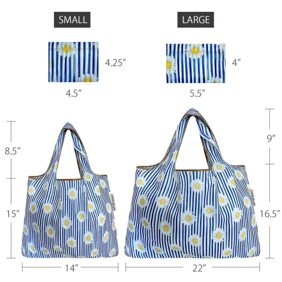 Wrapables Large & Small Foldable Tote Nylon Reusable Grocery Bags, Set of 2 Sprig {2}