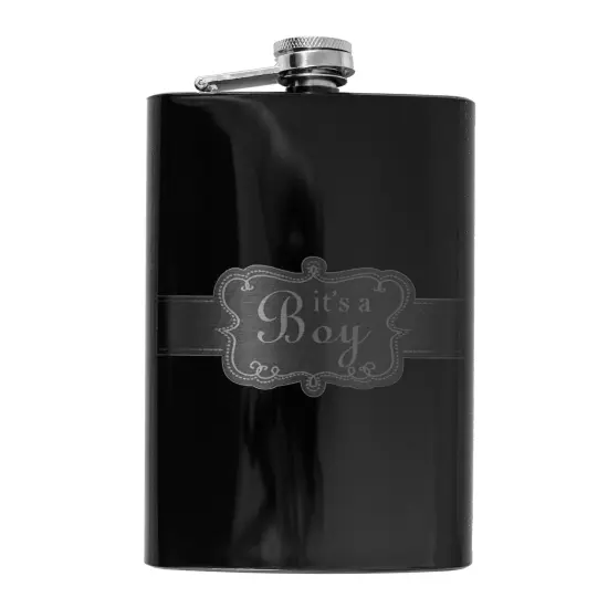 8oz BLACK It's a Boy Flask {1}