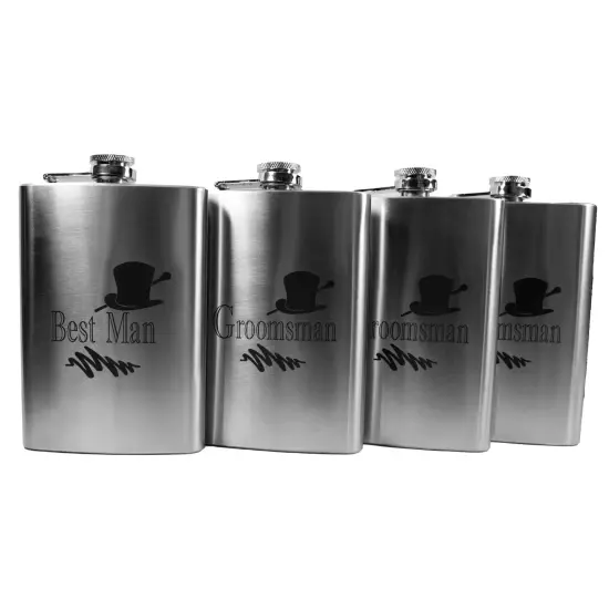 8oz Best Man and 3 Groomsman Stainless Steel Flasks Wedding gift (QTY 4 flasks) {1}