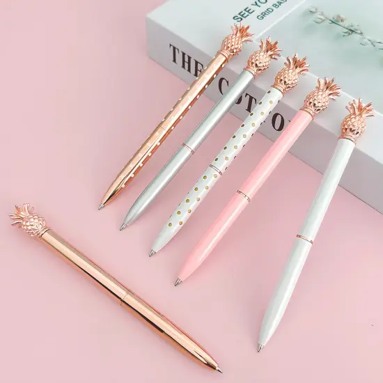 Wrapables Novelty Pineapple Ballpoint Pens, 1.0mm Medium Point Retractable Metal Pens with Refills (Set of 6 Pens + 6 Refills) {4}