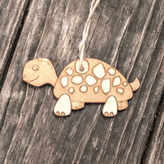 Ornament - Cute Turtle - Raw Wood 4x2in {3}