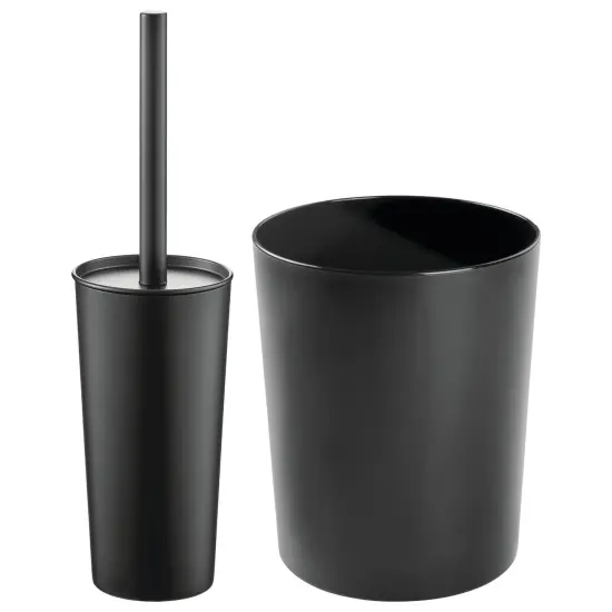 mDesign 2 Piece Steel/Plastic Bathroom Set, Bowl Brush and Trash Can {1}