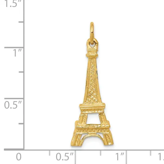 14K Yellow Gold Eiffel Tower Charm Paris Jewelry 29mm x 10mm {2}