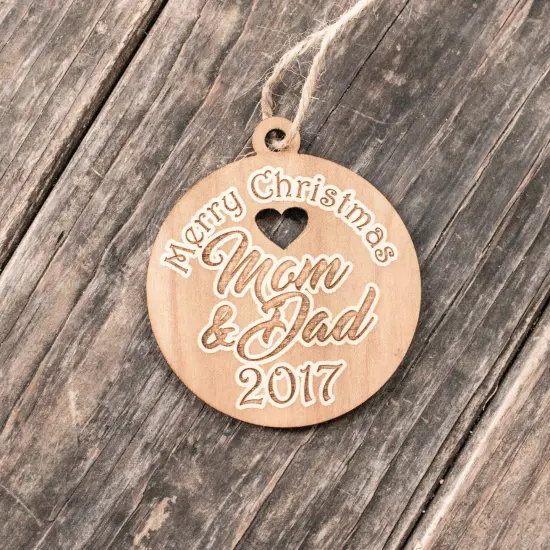Ornament - Merry Christmas Mom and Dad - Raw Wood 3x3in {4}