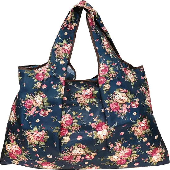 Wrapables Large Foldable Tote Nylon Reusable Grocery Bags, 4 Pack Flamingoes Flowers {5}