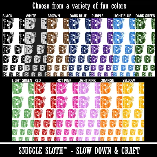 Sweet and Cute Flowers Rounded Block Letter B Temporary Tattoo Water Resistant Fake Body Art Set Collection Light Green {2}