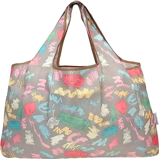 Wrapables Large Foldable Tote Nylon Reusable Grocery Bag, 3 Pack Floral Brights {2}