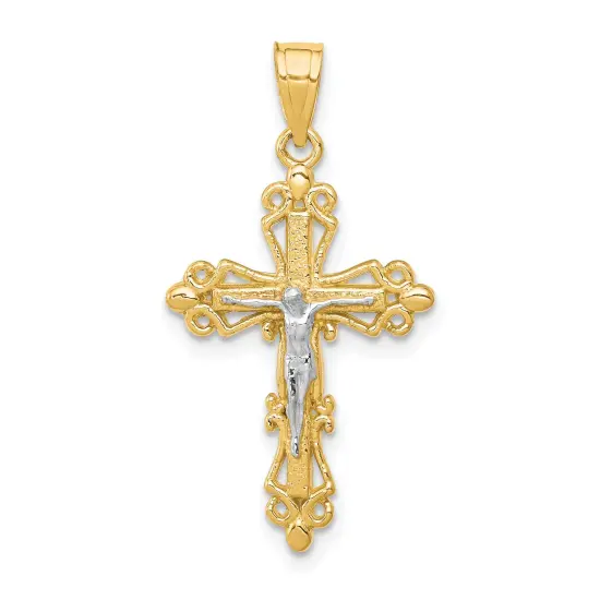 10K Gold & Rhodium Plated Pendant Charm Crucifix Jewelry 28mm x 16mm {1}