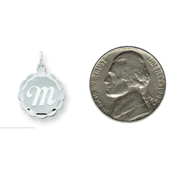 Sterling Silver Brocaded Lower Case Initial M Charm Jewerly 22mm x 16mm {2}