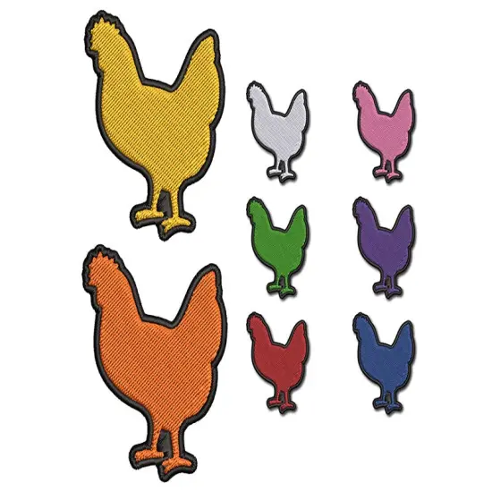 Chicken Standing Solid 2 Color Embroidered Iron-On Patch Applique Orange/Black {1}