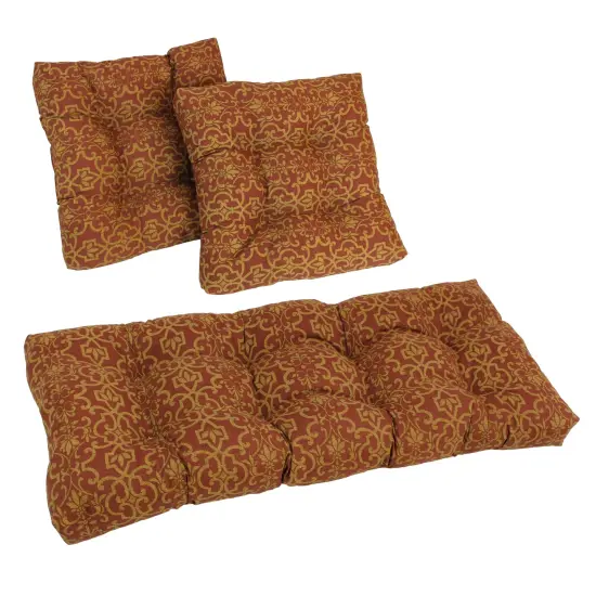 Square Spun Polyester Outdoor Tufted Settee Cushions (Set of 3) - Vanya Paprika {1}