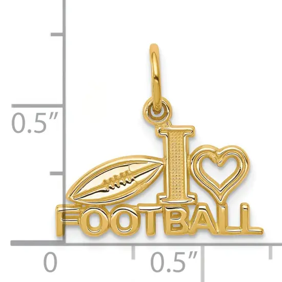 10K Gold I Love Football Charm Heart Sports Pendant Jewerly 20mm x 21mm {4}