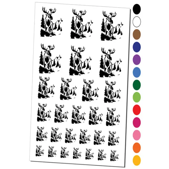 Wild Moose in Rocky Mountains Nature Temporary Tattoo Water Resistant Fake Body Art Set Collection Dark Blue {1}