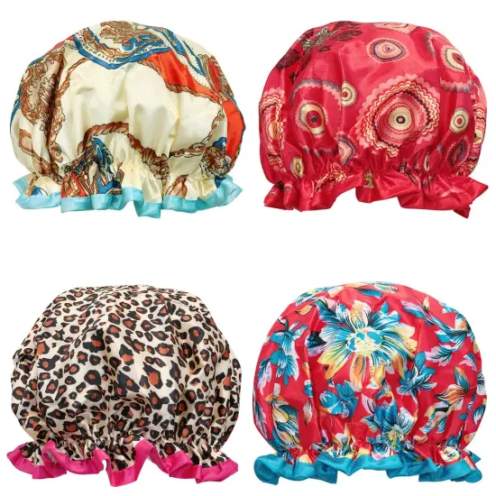 Wrapables Stylish Double Layer Waterproof Shower Caps (Set of 4) Retro Floral {1}