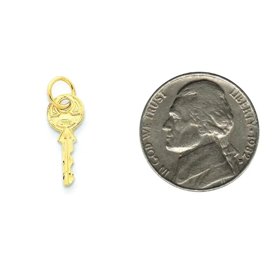 14K Yellow Gold Key Charm Necklace Jewelry Pendant 20mm x 8mm {2}