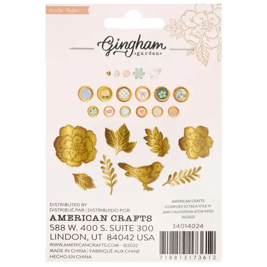 Gingham Garden Embellishment Buttons 20/Pkg-W/Gold Foil {2}