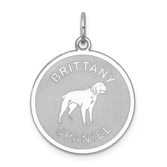 Sterling Silver Brittany Spaniel Disc Charm Pendant Jewerly 26mm x 19mm {1}