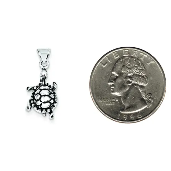 Sterling Silver Antiqued Turtle Charm Pendant Jewelry 18mm x 11mm {2}
