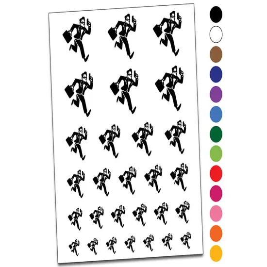 Spy Secret Agent with Briefcase Temporary Tattoo Water Resistant Fake Body Art Set Collection White {1}