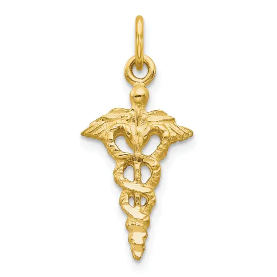 10K Yellow Gold Medical Caduceus Charm Diamond-Cut 25 X 11mm Jewerly {1}