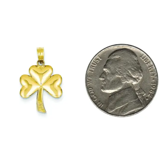 14K Gold 3D Shamrock Charm Irish Religious Pendant Jewerly 25mm x 15mm {2}