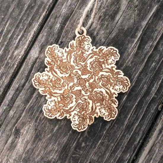 Ornament - Aztec Snowflake- Raw Wood 4x4in {3}