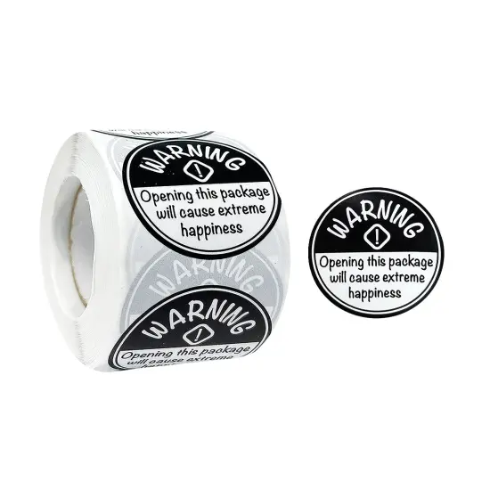 Wrapables 1.5 inch Black Extreme Happiness Warning Small Business Thank You Stickers Roll, Sealing Stickers and Labels for Boxes, Envelopes, Bags and Packages (500pcs) {1}