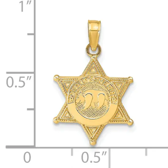 14K Gold Deputy Sheriff Badge w/ Bear Charm Police Jewerly 22.5mm x 14mm {3}